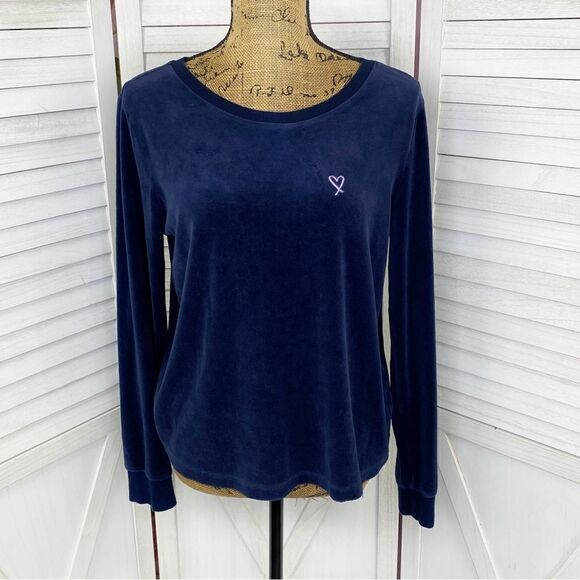 Victoria’s Secret Velour Crossover Split Back Pullover Sweatshirt Blue Medium - Picture 1 of 13